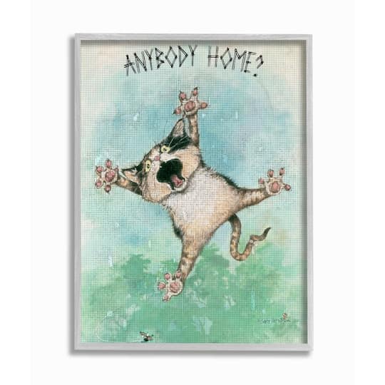 Stupell Industries Anybody Home Funny Cat Cartoon Pet Design Framed Wall Art